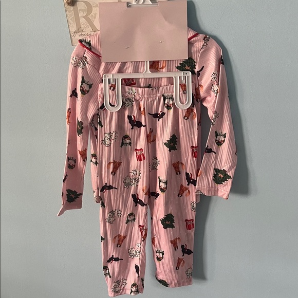 Catherine Malandrino Pink Animal Print Kids Christmas Pajama Set 3T - Picture 4 of 7